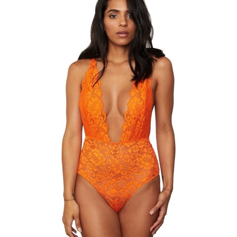 Orange Bodysuit - Comin’ in HAHt lace bodysuit Burnt Orange Free people
